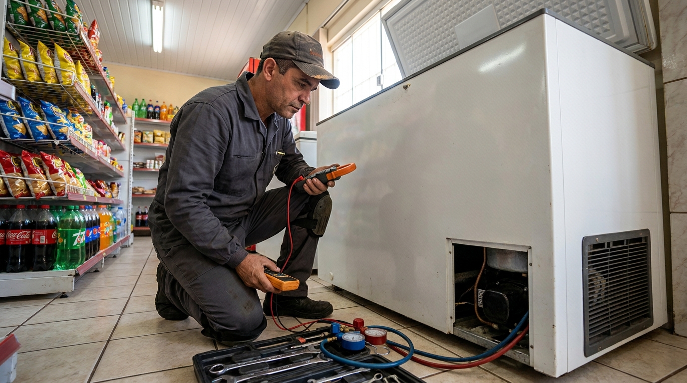 Reparo na placa eletrônica do freezer em Comasa, Joinville‑SC