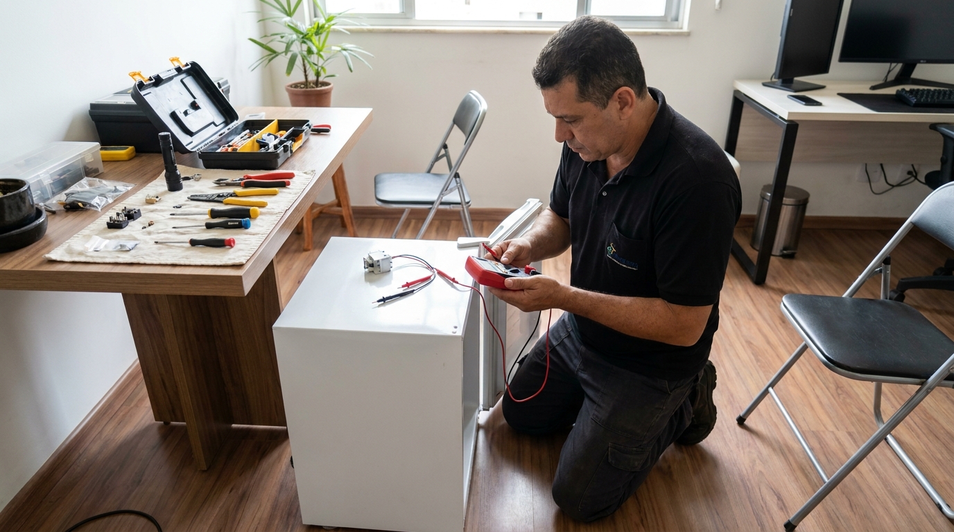 Reparo da placa eletrônica de frigobar em Comasa, Joinville‑SC